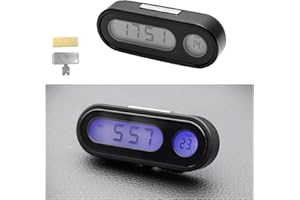 Dickno 2 in 1 Car Digital Thermometer Clock, Mini Electronic Luminous Auto Dashboard Temperature Clock, Universal Vehicle LCD Backlight Portable Tiny Digital Dashboard Clock