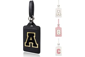 XSUIOY Personalized Initial Luggage Tags for Suitcases, Leather Chenille Letter Cute Luggage Tags with Privacy Name Card, Embroidered Travel Bag Backpack Tags Gifts for Women Kids Girls Teens(Black-A)