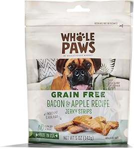 Whole Paws, Grain-Free Jerky Dog Treats, Bacon & Apple Recipe, 5 Ounce