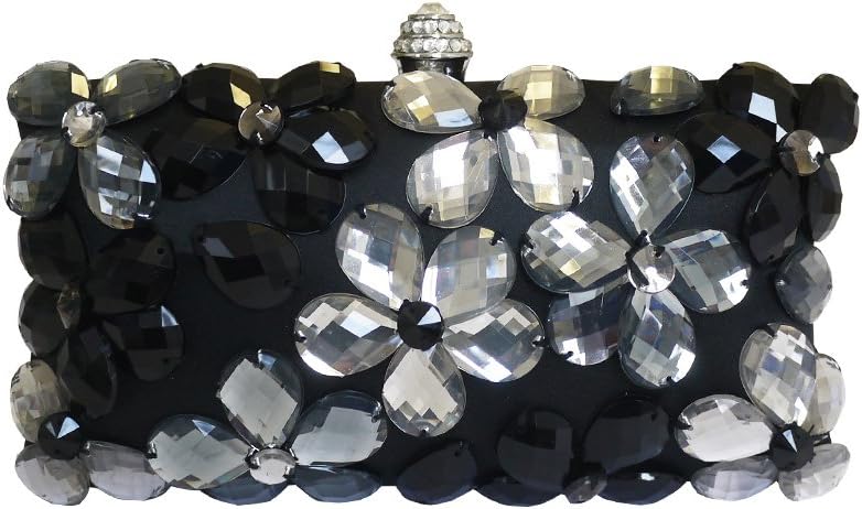 Anna Cecere Italian Designed Fiori Jewel Clutch Evening Cocktail Bag - Black (black)