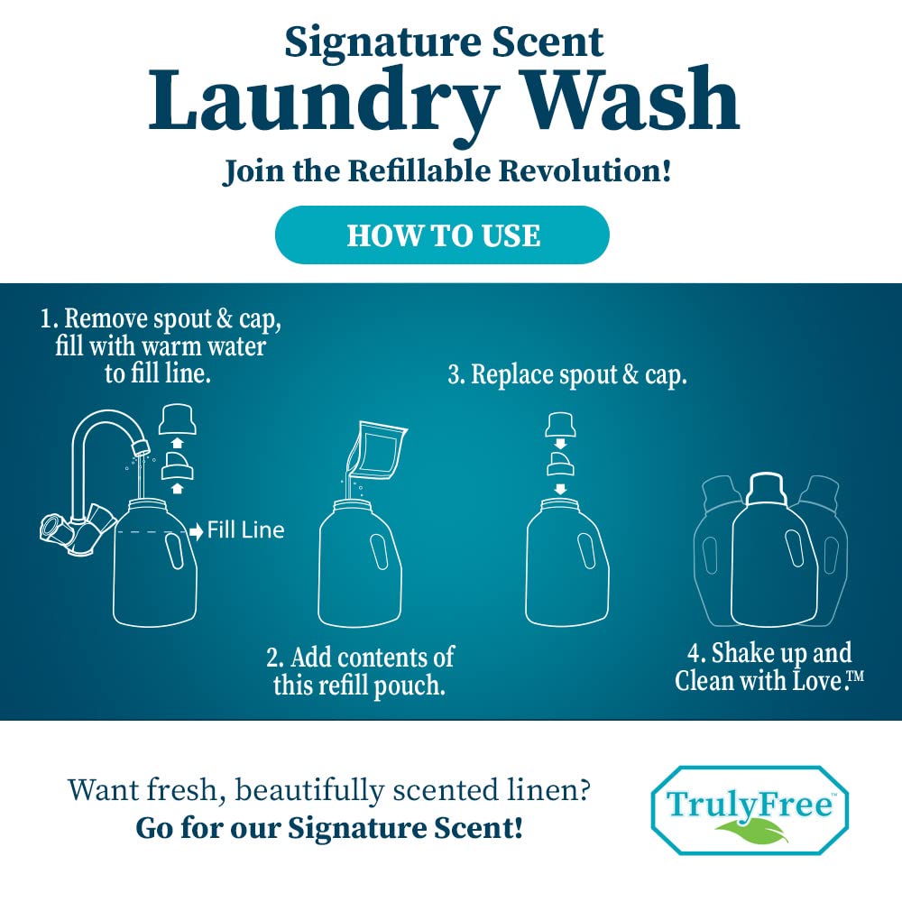 Truly Free Laundry Detergent for Sensitive Skin | Gentle & Safe for Baby Clothes | Plant-Based | 3 Pack Refill Powder| Easy to Dissolve to Create a Liquid| Signature Wash Scented (150 Loads)