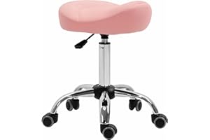 HOMCOM Saddle Stool, Height Adjustable Rolling Salon Chair with PU Leather for Massage, Spa, Clinic, Beauty and Tattoo, Pink