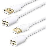 Fasgear USB Extender Cord 2 Pack 6ft/1.83m - A Male to A Female Charging and Syncing USB 2.0 Extension Cables (White)