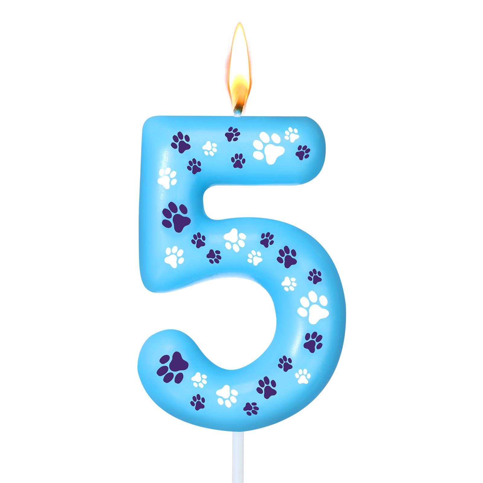 Photo 1 of Threlaco Number 5 Blue Dog Paw Birthday Candles Numeral Cake Topper Dog Paw Print Themed Candles for Boy Girl Blue Birthday Decoration Party Supplies