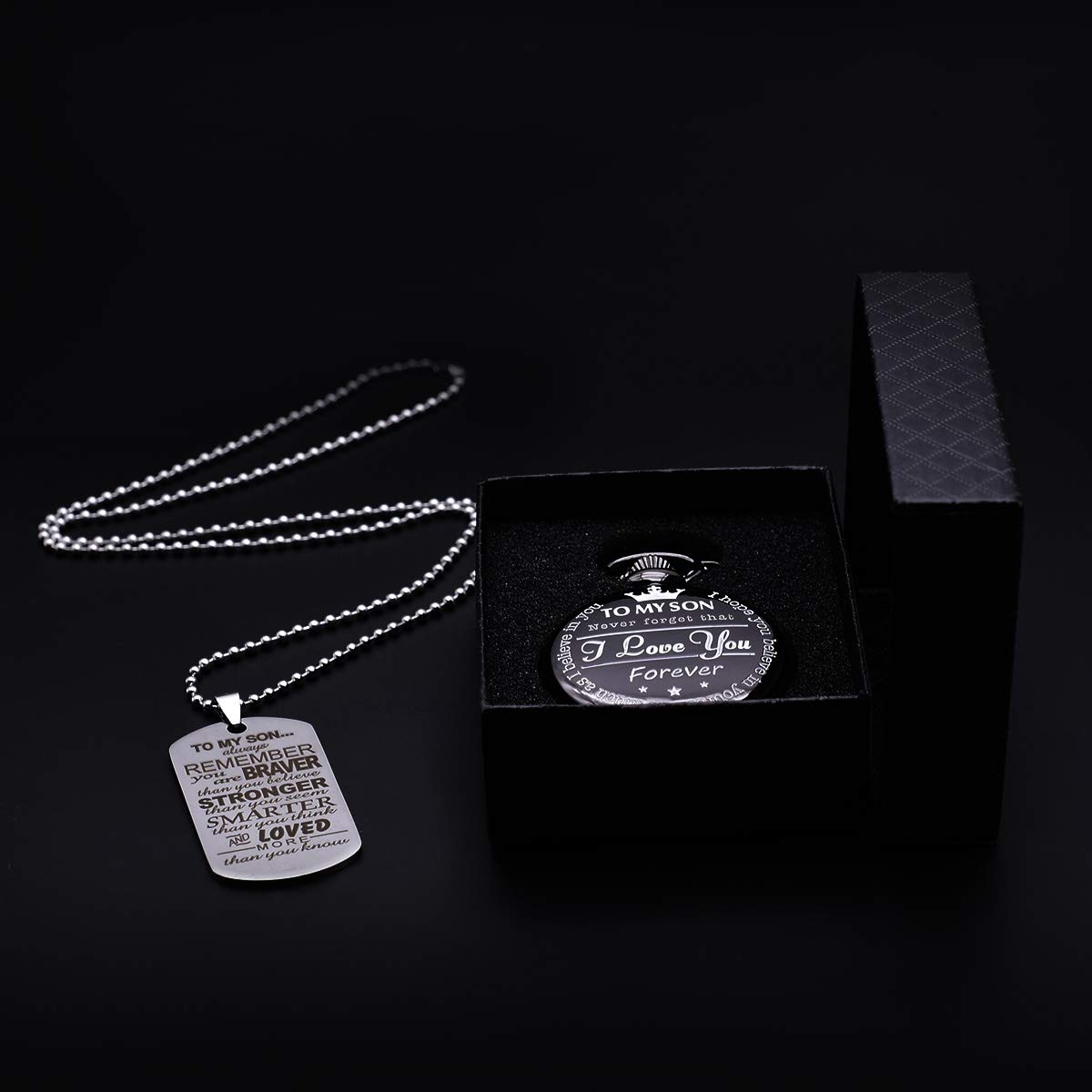 Udaney My-Son Pocket Watch - Engraved Gift for Him, Graduation Gift for Men with Box and Necklace Chain