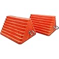 HOXWELL 2 Packs Wheel Chocks Heavy Duty Orange with Eyebolt, Vehicle Chock for Travel Trailers, Camper, Truck, Car and ATV, 9.1" Length x 7.1" Width x 5.5" Height