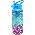 Home Tune Cute Water Bottle with Straw, BPA FREE Tritan &Leak Proof & Carry Handle & Pretty Design, 32oz/950ml (Mermaid)