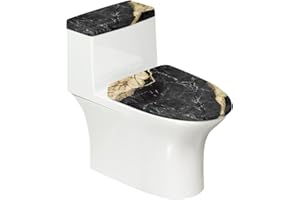 KUIFORTI Black Marble Toilet Lid Cover and Seat Cover Set Reusable Replacement Fabric Elastic Toilet Decoration Universal Fit Elongated Oval Round