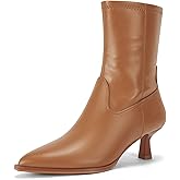 Coutgo Womens Pointed Toe Ankle Boots Stacked Kitten Low Heel Side Zipper Fall Booties Shoes