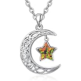 Dreamboat Sterling Silver Moon and Star Necklace Silver Crescent Moon Necklaces for Women Star Pendant Celestial Jewelry Gifts