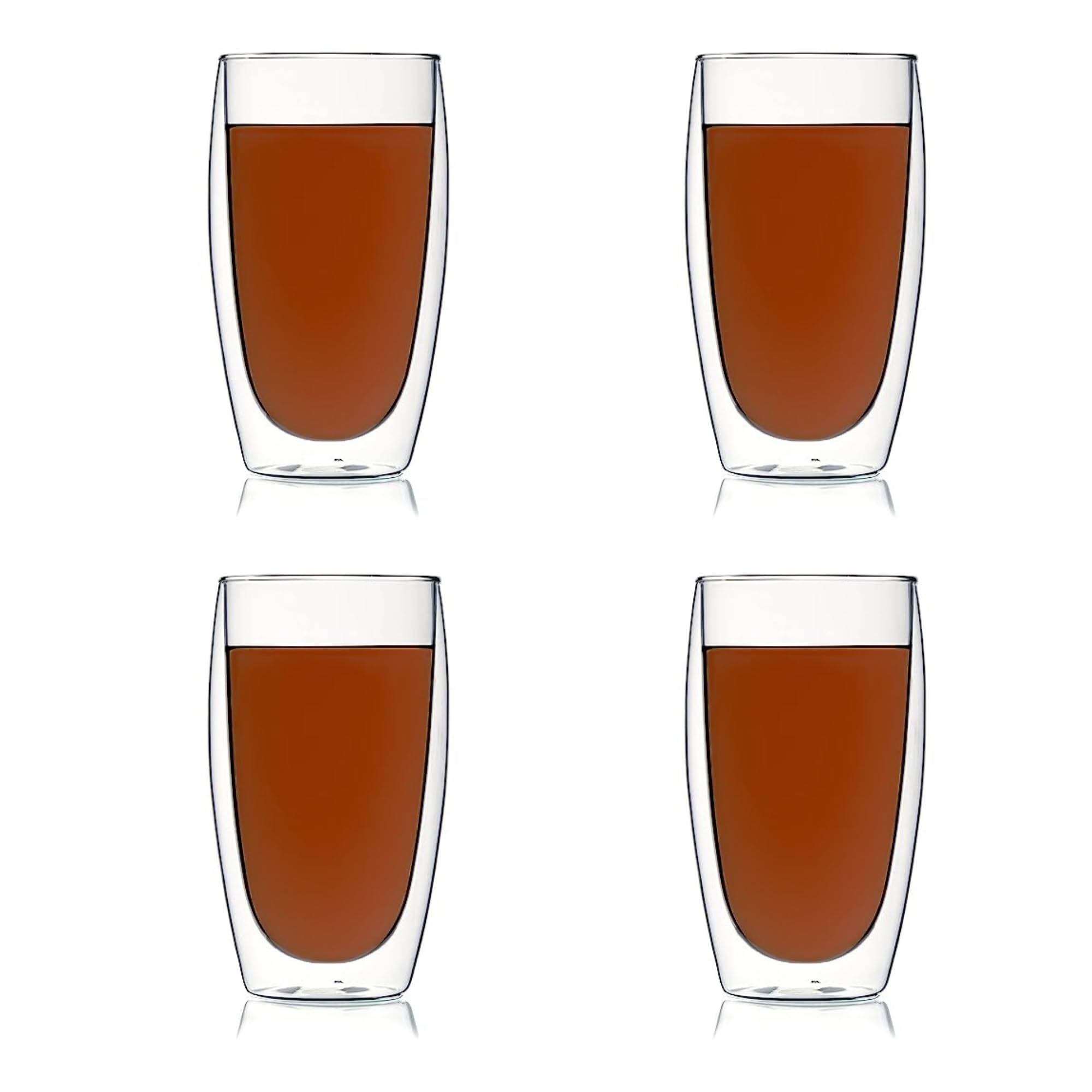 Valley of Tea Glass Teacup - 4 Pack 450 ml - Double Walled Insulated Clear Tea Cup