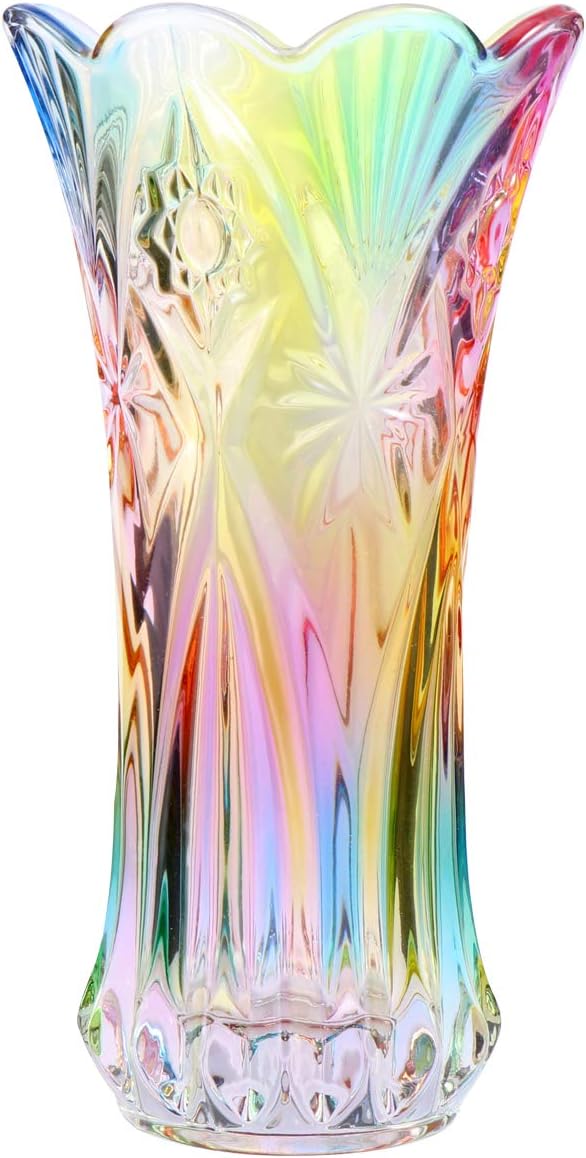 Crystal Glass Vase Decorative Colorful Rainbow Vase Flower Container for Home Office Wedding Dinner Table