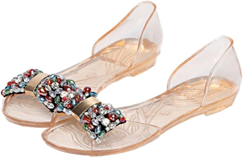 Amazon.com | Bowknot Dot Transparent Jelly Shoes Peep-Toe Sandals Beach Champagne 40 | Sandals