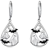 Cargari Bat Earrings Ghost Earrings for Women 925 Sterling Silver Bat Spooky Boo Halloween Dangle Halloween Jewelry for Women