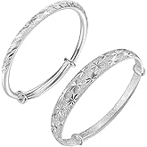 Eyixvan 2 Pack Silver Plated Adjustable Bangle Bracelets for Women, Classical Stackable Bangle Set for Women, Jewelry Gift for Valentines Day, Mothers Day, Birthday,Anniversary,Christmas Gift for Her