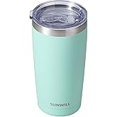 SUNWILL Travel Coffee Tumbler 20 oz, Insulated Mug with Lid, Stainless Steel Cup for Outdoor, Powder Coated Mint