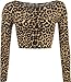 Womens Aztec Animal Print Crop Top Ladies Leopard Long Sleeve Short - Animal - 4-6