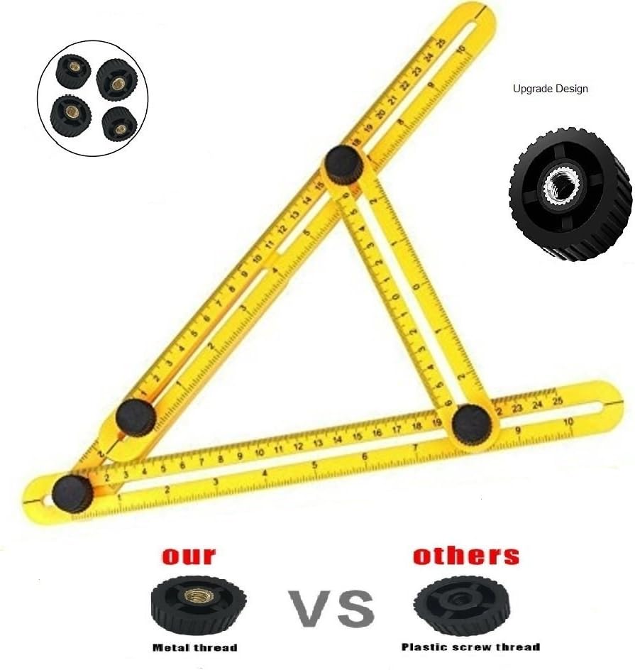 Template Tool Measures All Angles and Forms, Four Side Multi Angle Ruler Measuring Instrument for Builders Engineers Craftsmen Handymen - Yellow Easy