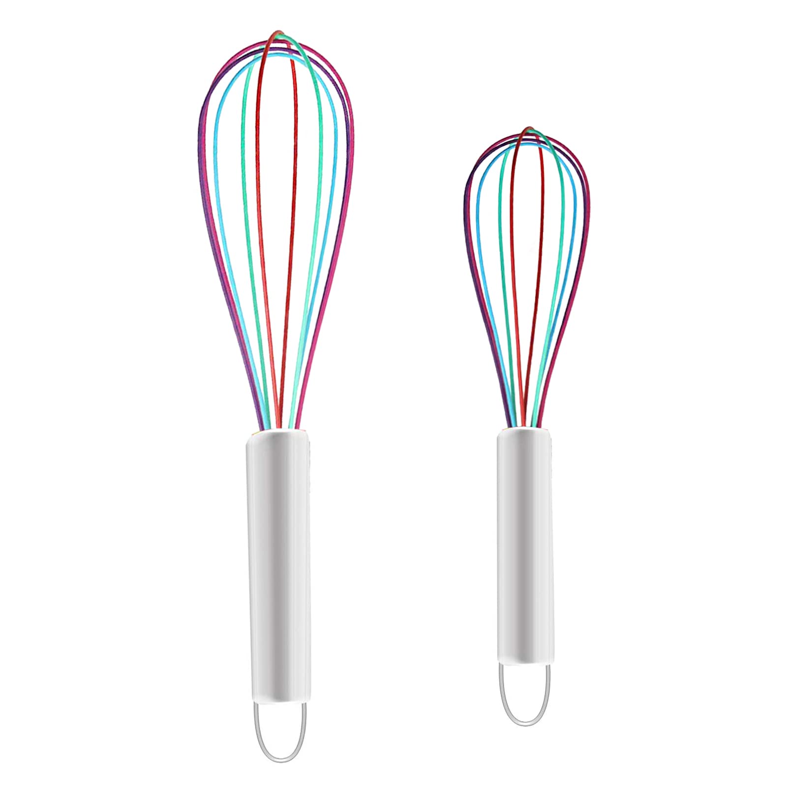 2 PCS Silicone Whisk Set, Colourful Mini Whisks Silicone Wire Hand Kitchen Whisks Rainbow Egg Beater Non-Stick Manual Egg Whisks with Grip Handle (8 &10 inch)