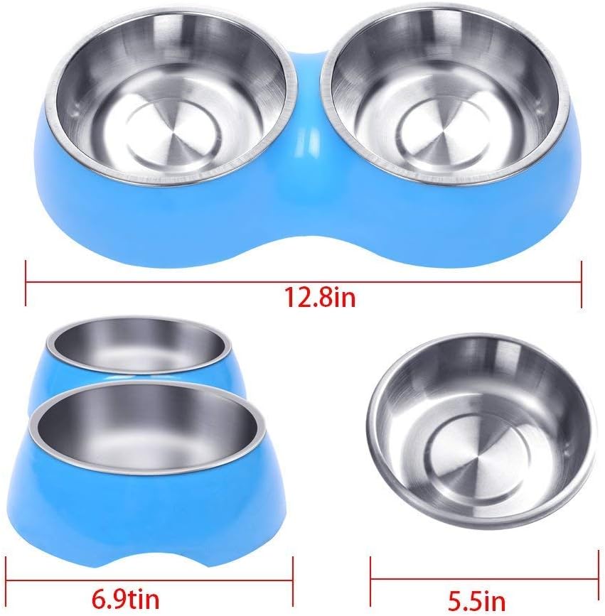 EBERS Dog Bowls Elevated Dog Cat Bowls Double Stainless Steel Pet Bowls with No-Spill Resin Station Pet Food Water Feeder