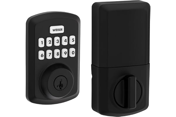 Weiser Powerbolt 3 Matte Black Keyless Entry Door Lock/Deadbolt Lock, 10-Button Keypad Door Lock with Auto Lock and 12-Month