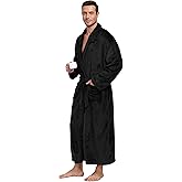 Trek Forte Mens Plush Fleece Robe Soft Shawl Collar Bathrobe Long Fluffy Spa Robes Winter Warm House Robe with Pockets