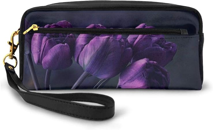 Amazon 濃い紫のチューリップの花 ペンケース おしゃれ 高校生 筆箱 大容量 かわいい ポーチ 中学生 女子 多機能 Puレザー ペンポーチ 文房具 収納ケース 小物入れ 軽量 旅行 プレゼント 文房具 オフィス用品 文房具 オフィス用品