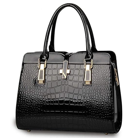 BestoU Handtasche Damen Schwarz Gross Tasche Leder Handtaschen Schultertasche Frauen Umhängetasche (Schwarz)