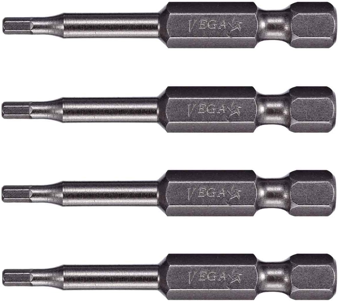 VEGA 2.5mm Hex Power Bits. Professional Grade ¼ Inch Hex Shank 2.5mm, 2 Inch Power Bits. 150H025A-4 (Pack of 4) - - 