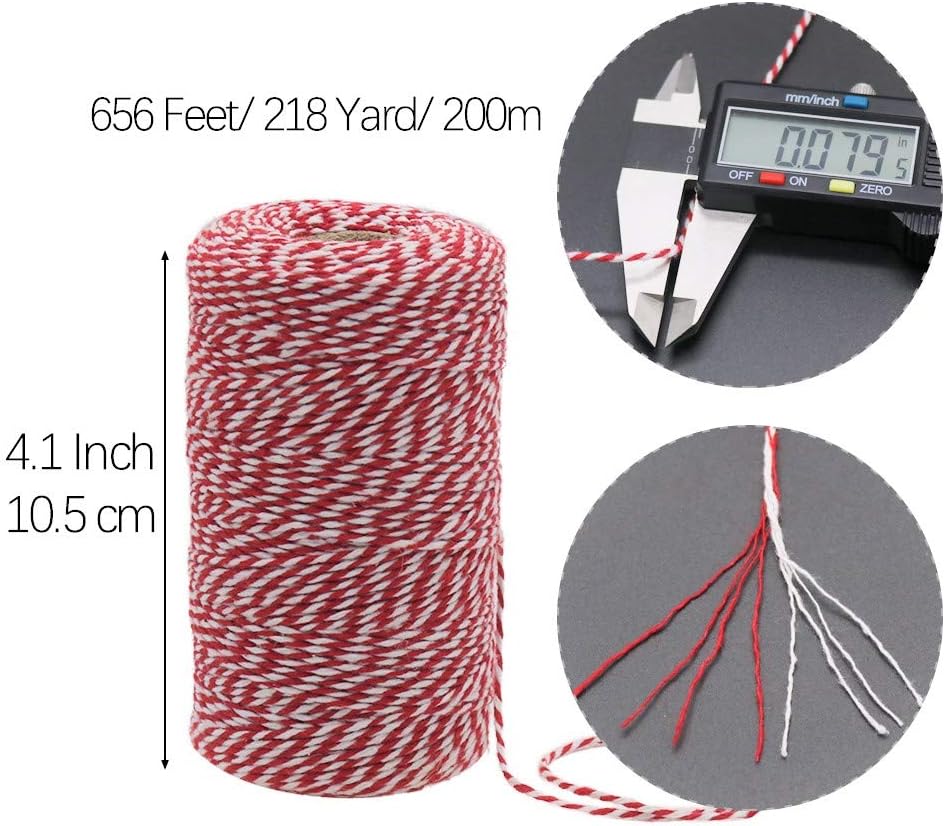 Red and White Twine String, 200m x 2 Rolls Christmas Cotton String Decorative, Durable Bakers Twine, Gift Wrapping String - Image 3