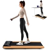 Goplus Walking Pad, Wooden Under Desk Treadmill for Home Office, Portable Walking Pad Treadmill with Remote Control, APP Control and LED Display, Installation-Free Walking Jogging Machine