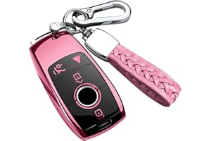 AUTOPHONE Compatible with Mercedes Benz Key Fob Cover with Keychain,Soft TPU 360 Degree Protection Key Shell Case for 2019-2021 A-Class C-Class G-Class 2017-2020 E-Class S-Class (Pink)