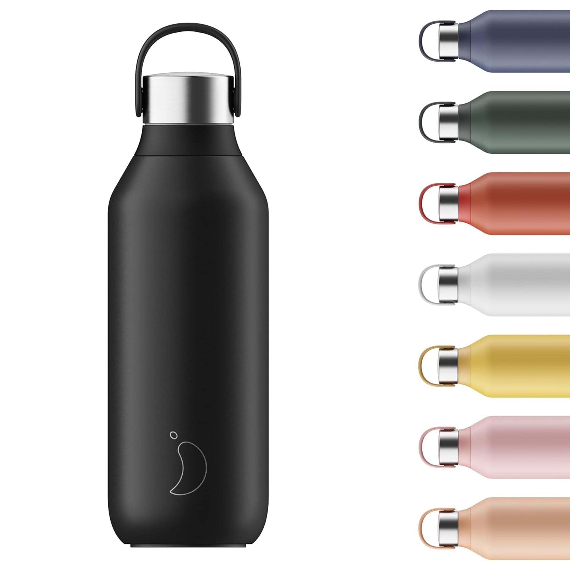 Chilly's Series 2 Water Bottle - Vacuum Insulated Stainless Steel Water Bottle with Soft Collar & Carry Loop, Thermal Flask for Hot & Cold Drinks - Leak Proof, No Sweat - Abyss Black, 500ml