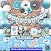 295 pc Elephant Baby Shower Decorations for Boy | It's A BOY| Banner, Napkins, Straws, Paper Decorations, Cake Toppers, Sash, Balloons, Favor Stickers, Guest Book, Confetti, Games | Blue Grey White