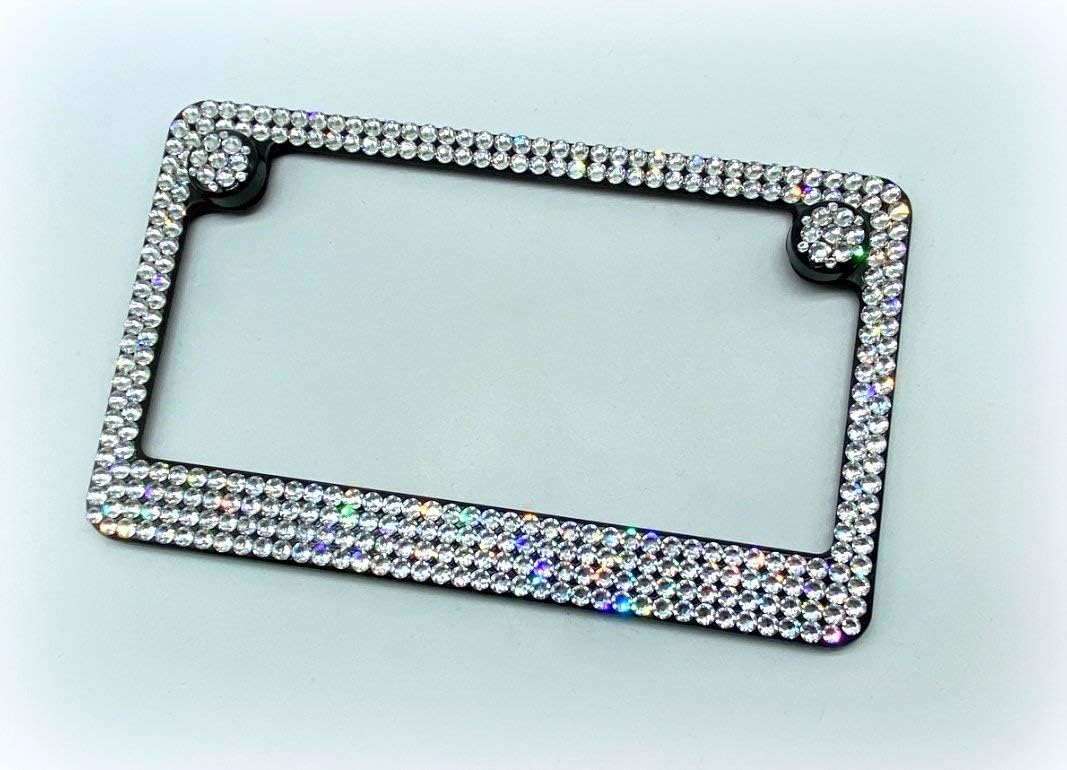 HANDMADE Bling Black Metal Motorcycle License Plate Frame crystallized Clear World Famous Authentic Austrian Crystals- 4 Row - Motorcycle Jewelry