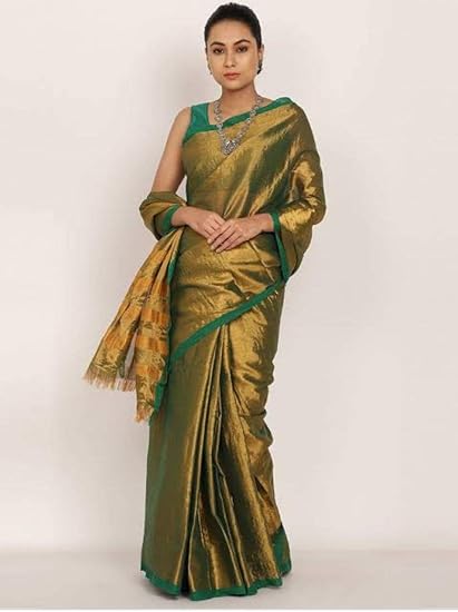 Ayesha fashion made for women Cotton tissue green saree new katalag modal with running blouse