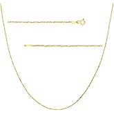 JEWELHEART 10K and 14K Real Gold Singapore Necklace - 1mm 1.2mm 1.4mm 2.45mm 3.1mm 4.8mm Diamond Cut Twisted Chain Necklace - Dainty Yellow Gold Chain For Women with Lobster Clasp 16" 18" 20" 22" 24"