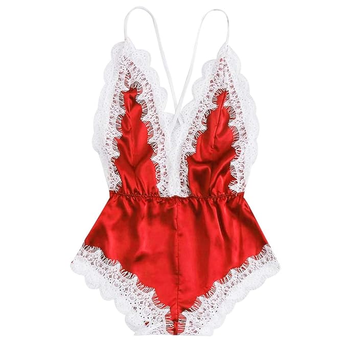 Große Größen, Erotik Reizwäsche Nachtwäsche Spitze Ouvert Babydoll, Damen Deep V-Ausschnitt Dessous Einteiler Teddy Sexy Open