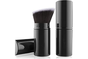 Falliny Retractable Makeup Brush, Travel Angled Kabuki Powder Brush Portable Face Liquid Foundation Sunscreen Brush with Cover for Blending Liquid, Cream or Flawless Powder Cosmetics