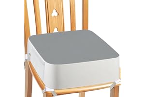 CAVWVTYU Booster Seat for Kitchen Chair - 4-Point Anchor 3.8" Lift Toddler Booster Seat for Dining Table with Side Pockets, Non-Slip & Portable Dining Cushion for Kids (Grey)
