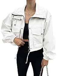 Tankaneo Womens Cropped Jacket Zip Up Lightweight