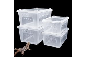 VCEPJH 4 Pcs Reptile Breeding Box Plastic Feeding Box Transparent Transport Container Portable Snake Enclosure Scorpion Lizard Gecko Insect Tarantula Frog Tortoise Spider Habitat Cage (White)