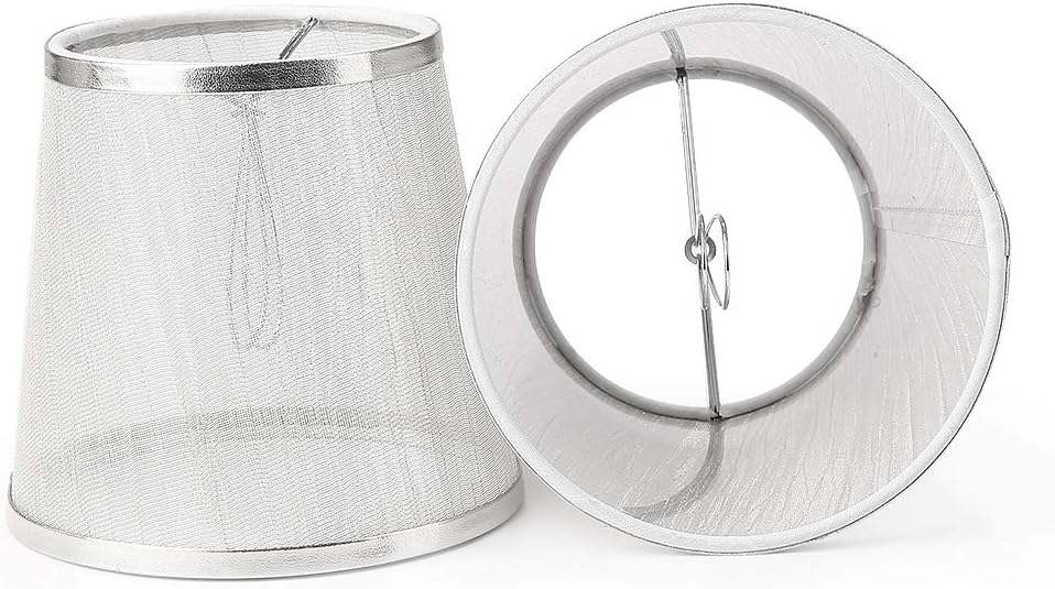 YISUN Set of 6 Clip On Gauze Chandelier Lamp Shades Little Upright Wall Candle Light Lampshade (6, Silver) - Image 4