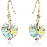 Austrian Crystal Heart Dangle Drop Earrings for Women 14K Gold Plated Hook Earring Hypoallergenic Jewelry