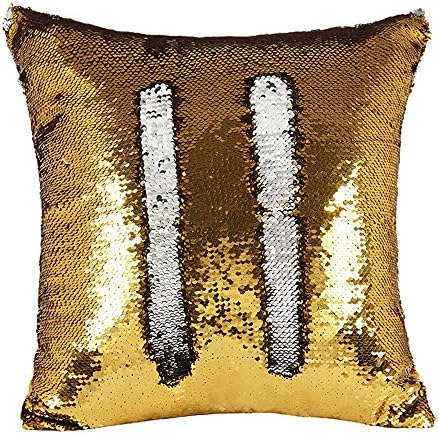Ibestuff Two-color Reversible Sequins Mermaid Pillow Cases 40 by 40cm Sparkle Glitter Cushion Magic Swipe Stylish (Gold and Silver)