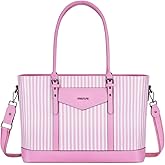 MOSISO Laptop Tote Bag for Women Waterproof Vertical Stripe PU Leather Computer Bag for Business Office Work Teacher College