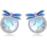 Butterfly/Dragonfly Earrings for Women Sterling Silver Butterfly/Dragonfly Jewelry Moonstone Stud Earrings Gifts for Women