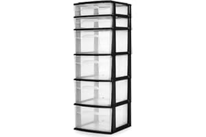 HOMZ Drawer Tower, 6-Tier Clear Plastic Storage Organizer Cart, Black Frame - Heavy-Duty Organizing Drawers for Home, Bedroom, and Closet Organization