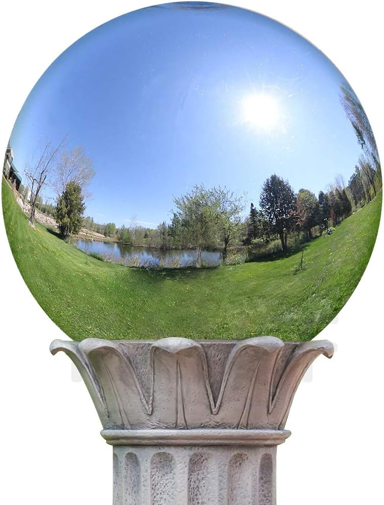 KANFF 10-Inch Silver Gazing Globe Mirror Ball, 10" Polished Stainless Steel Gazing Ball, Colorful and Shiny Addition to Any Garden or Home