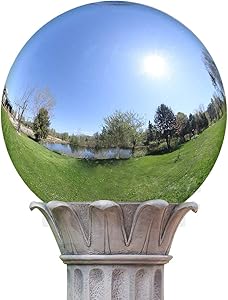 KANFF 10-Inch Silver Gazing Globe Mirror Ball, 10" Polished Stainless Steel Gazing Ball, Colorful and Shiny Addition to Any Garden or Home